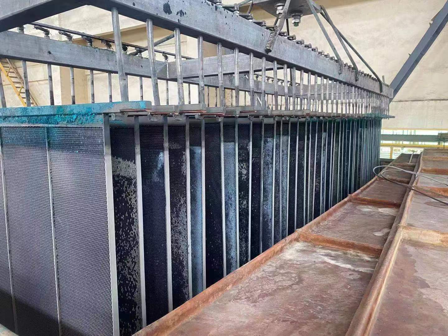 MMO mesh titanium anodes installed as an electrode bank in an industrial electrolysis cell