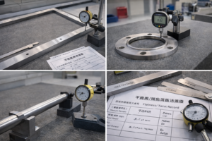 Pre-process baselines are compared with post-process measurements to detect warpage, twist, or runout caused by sintering or electroplating. Flatness, straightness, and sealing surfaces are verified and fully recorded.