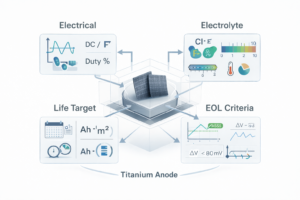 Learn the minimal operating inputs required to design meaningful accelerated lifetime testing for titanium anodes, including electrical load, electrolyte conditions, and end-of-life criteria.