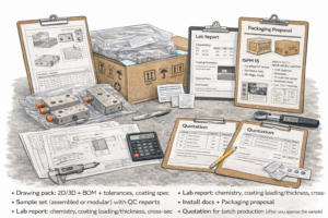 From reverse engineering to sample approval, we deliver complete drawing packs, validated samples, lab reports, installation documents, and compliant packaging proposals—giving engineering teams full visibility, traceability, and confidence before mass production.