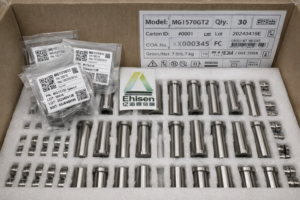 Each machined part is packed in custom foam with PN, LOT, and QR traceability. Carton data is encoded to support inspection records, logistics control, and system integration.