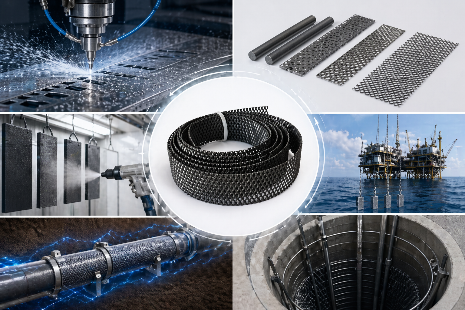 MMO anode strip for storage tank bottom and groundbed cathodic protection