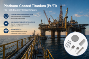 Pt/Ti titanium anodes for high current density and demanding electrochemical environments. Excellent stability, low overpotential, and long-term reliability for critical cathodic protection systems.
