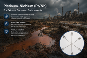 Pt/Nb anodes designed for highly aggressive chemical and mixed acid environments. Superior corrosion resistance and structural stability for critical cathodic protection systems.