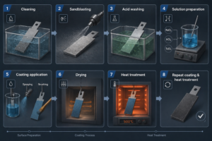 Learn how MMO titanium anodes are manufactured through cleaning, sandblasting, acid treatment, coating, and high-temperature sintering to ensure durability and performance.