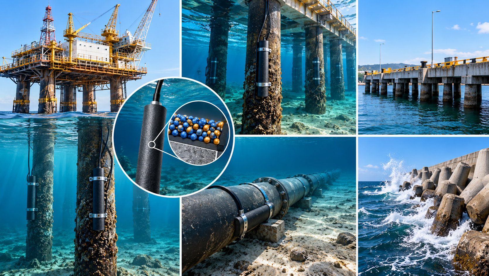 MMO titanium anodes for marine and offshore impressed-current cathodic protection of platforms and subsea pipelines